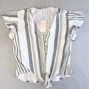 NWT Sim & Sam Coastal Boho Striped Tie Front Top L Nautical Resortwear Beachy